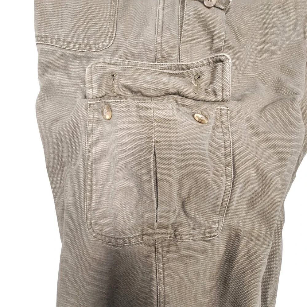 Cabelas Flannel Lined Cargo Pants Mens 34 Reg Khaki Tan Canvas Plaid Lined Work